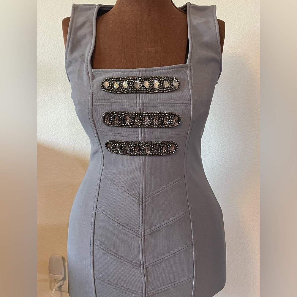 Sleeveless Embellished Light Gray Mini Dress